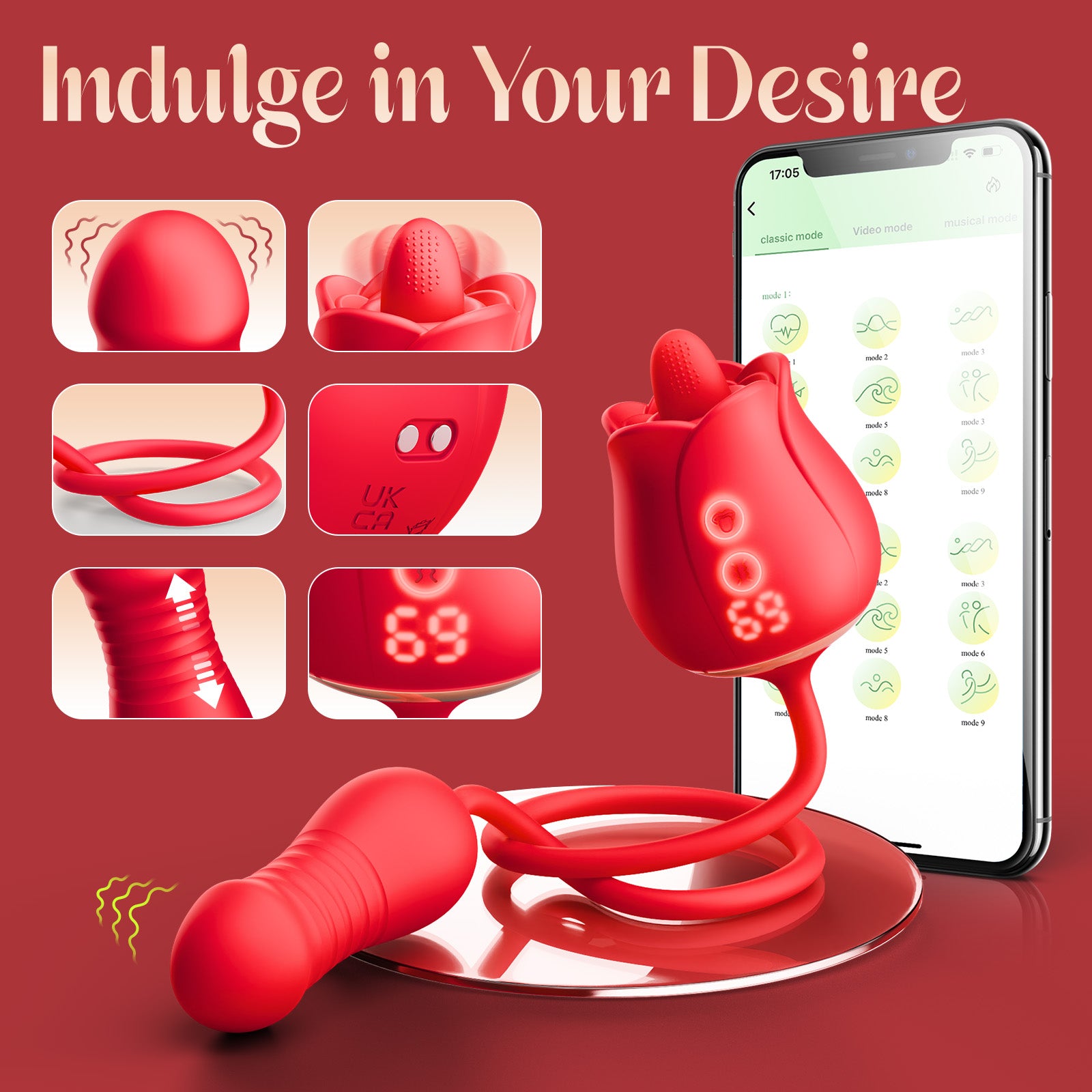 App-Controlled Rose Vibrator with Rotation & Thrusting