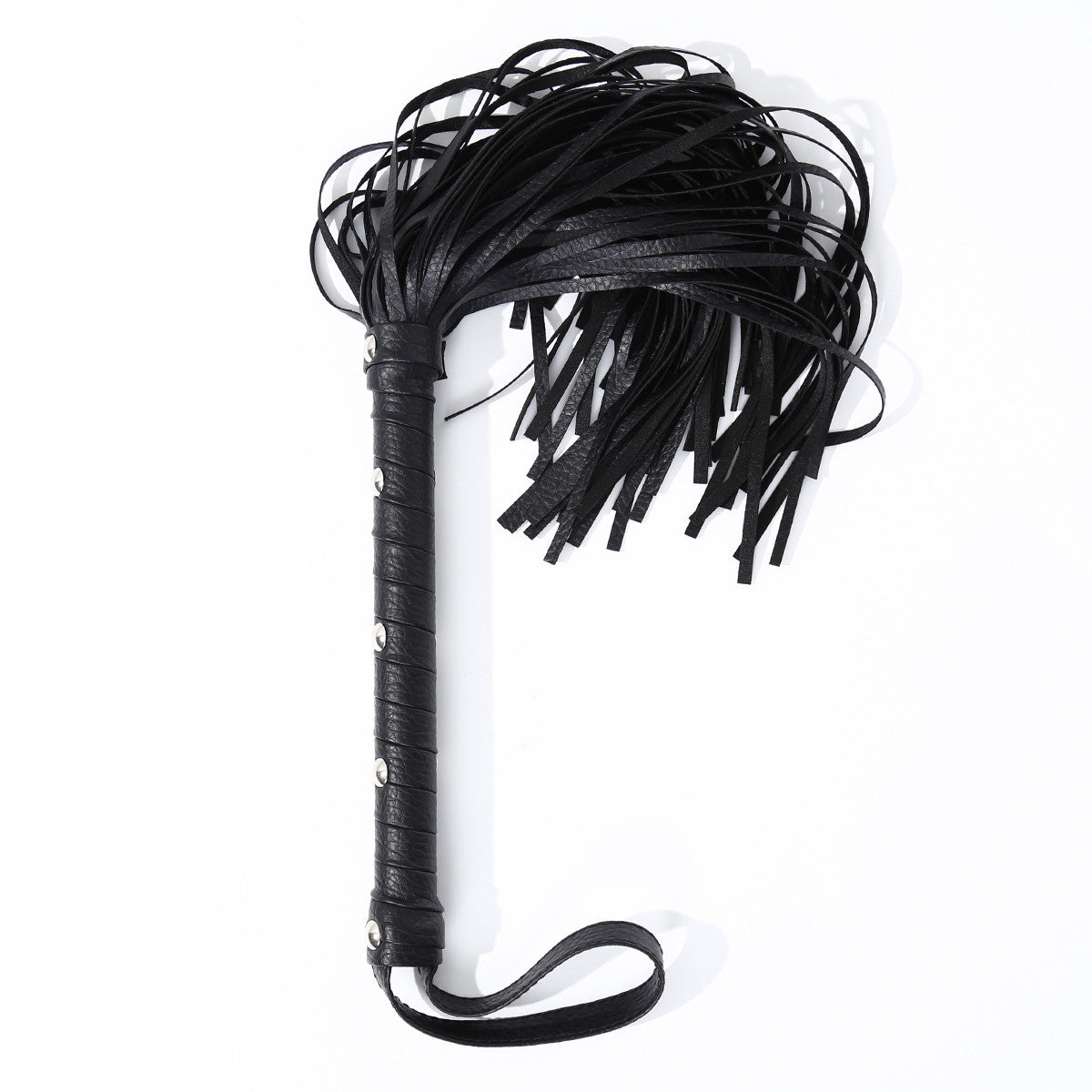 Juguete BDSM para parejas – Flogger de cuero negro con mango tachonado