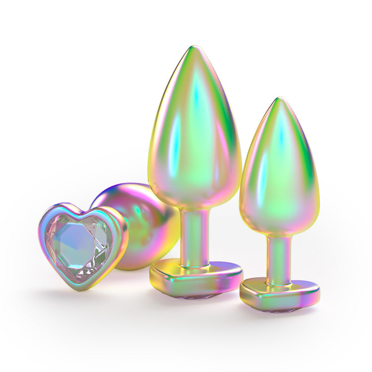 Juego de tapones anales metálicos con corazón brillante