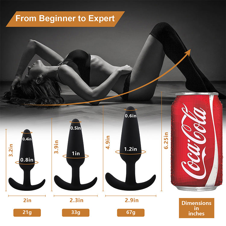 Juego de 3 Piezas de Tapones Anales para Principiantes con Base Curvada