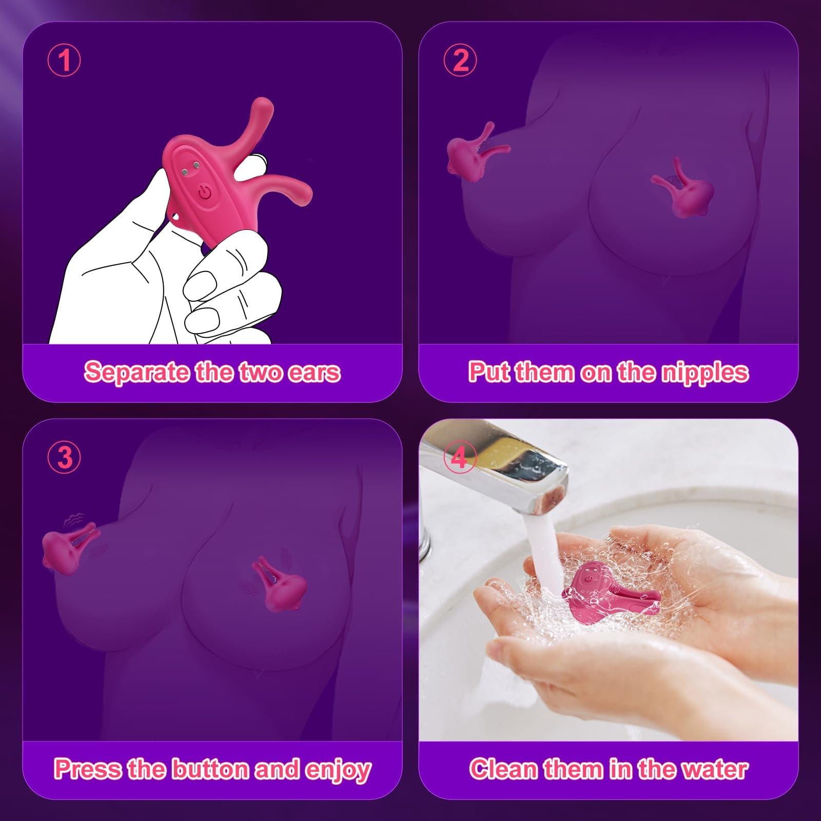 Vibrador para pezones – Pinzas ajustables con 9 modos de vibración para placer