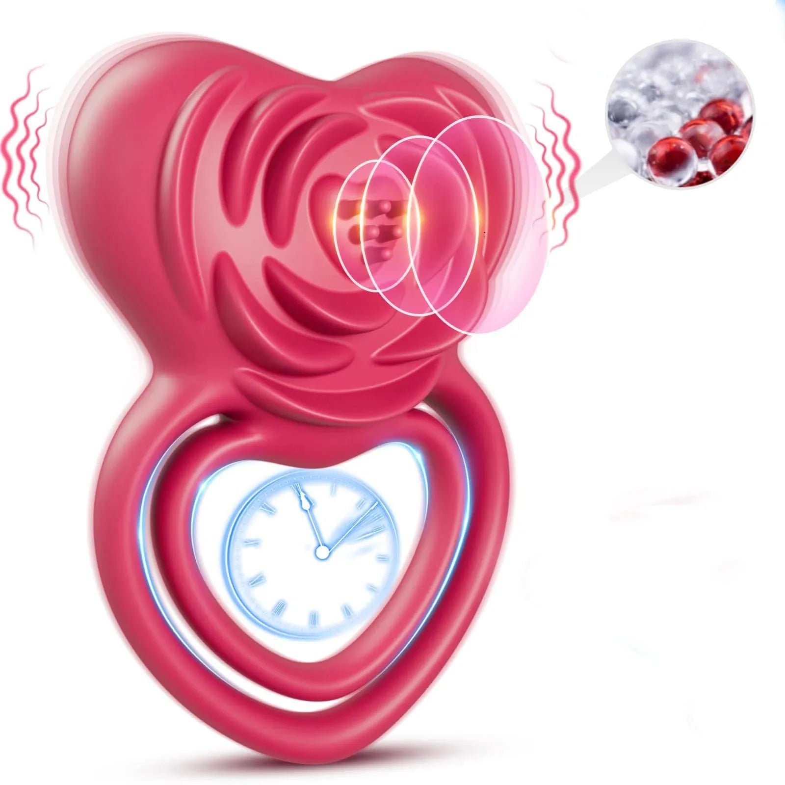 Anillo Vibrador de Doble Acción con Estimulador Clitoriano en Forma de Rosa para Placer Intenso