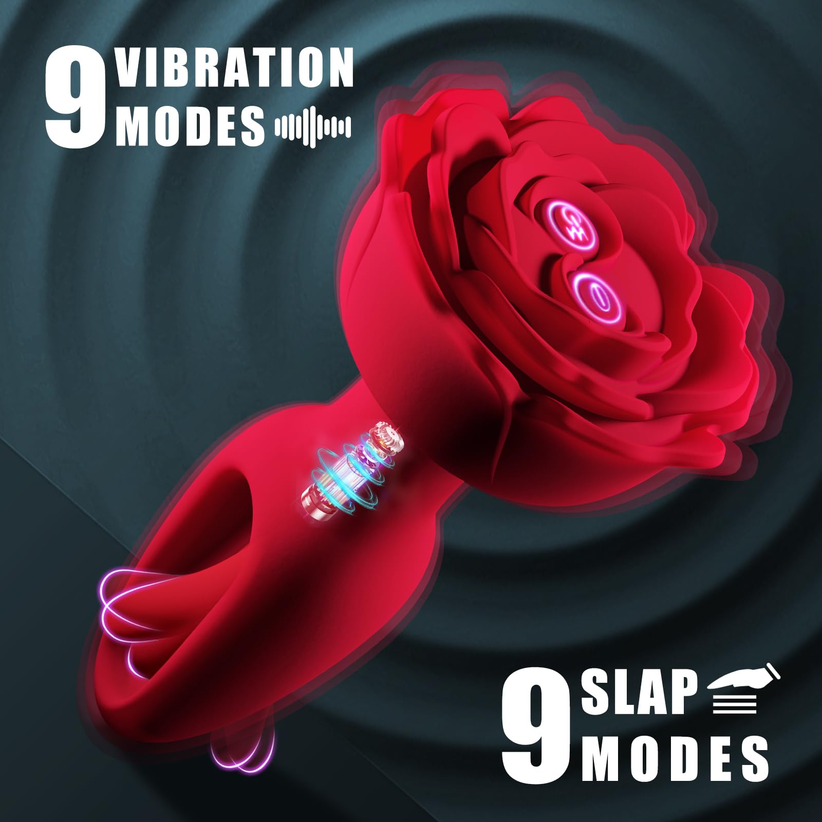 Tapón anal de rosa vibrante y aleteante