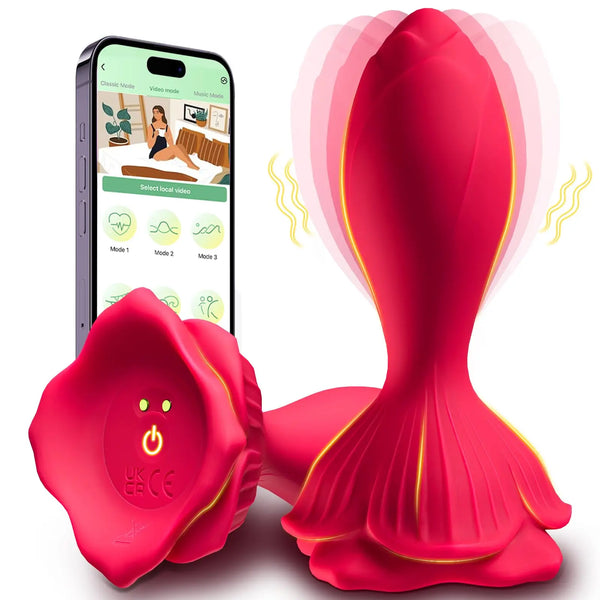 APP-Controlled Rose Butt Plug - 9 Vibrations, Waterproof