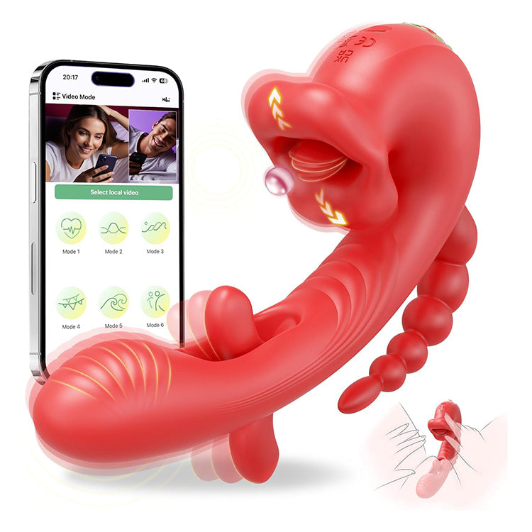 Vibrador 5 en 1 controlado por aplicación con modos de lamido, aleteo y succión