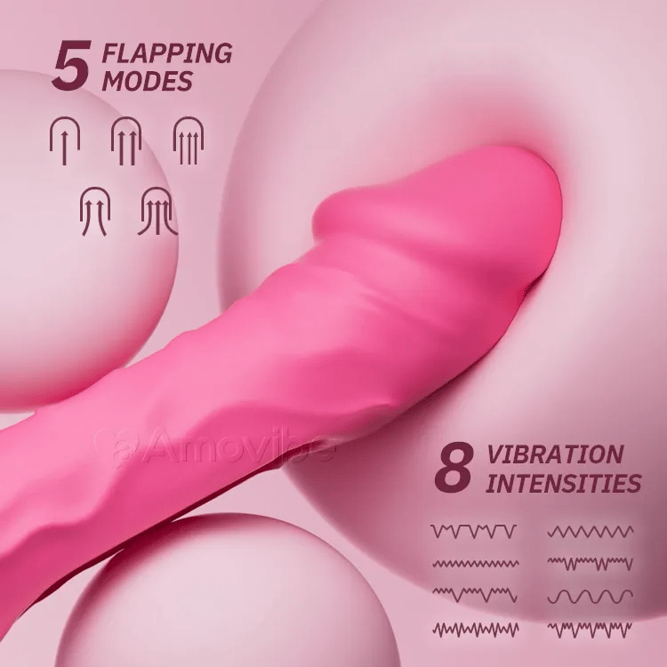 Vibrador dildo de empuje con patrones de aleteo y vibración (base de succión incluida)