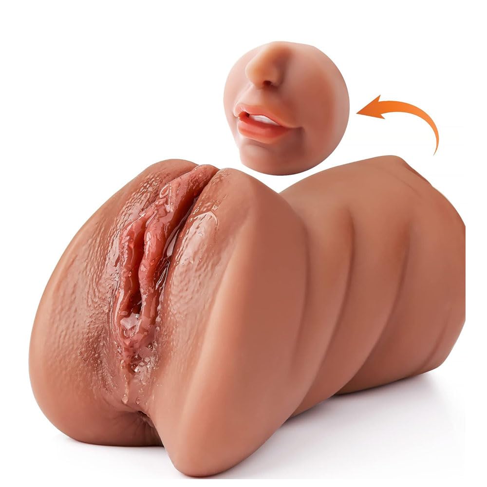 Masturbador masculino realista de 6.9 pulgadas color carne 3 en 1 con vagina de bolsillo