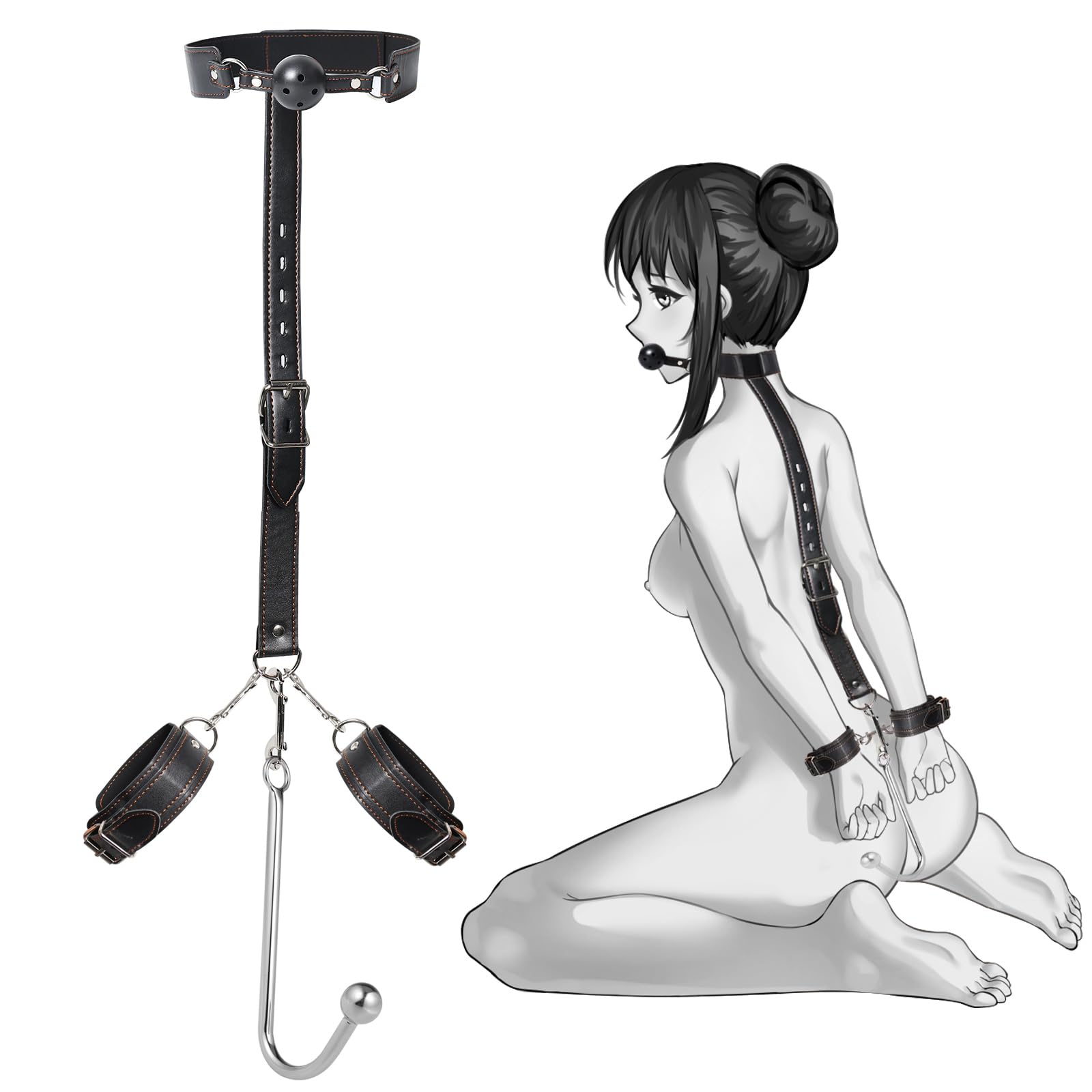 Kit Completo de Bondage BDSM – Mordaza de Bola Duradera, Collar de Cuero y Esposas