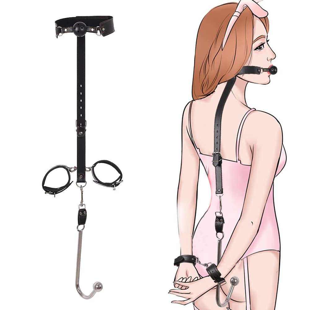 Kit Completo de Bondage BDSM – Mordaza de Bola Duradera, Collar de Cuero y Esposas