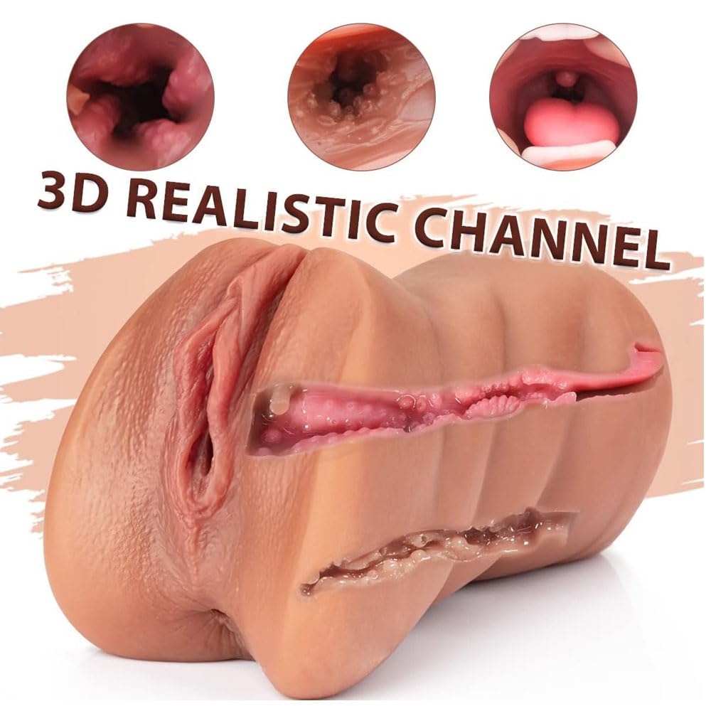 Masturbador masculino realista de 6.9 pulgadas color carne 3 en 1 con vagina de bolsillo