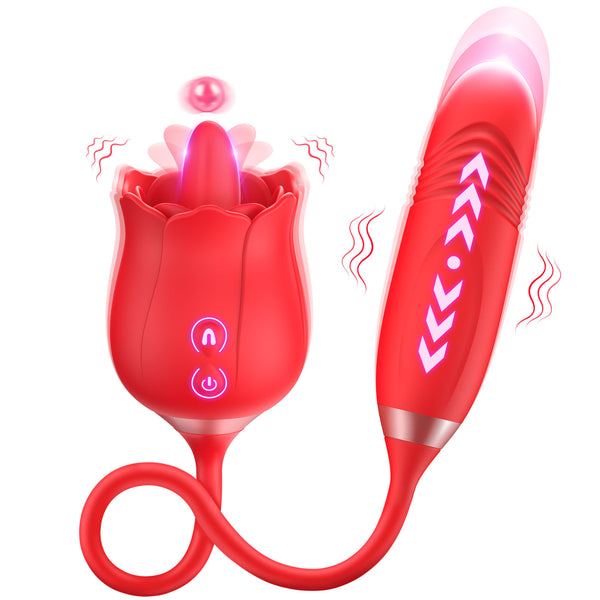 Vibrador de rosas con funciones de lamer y empujar