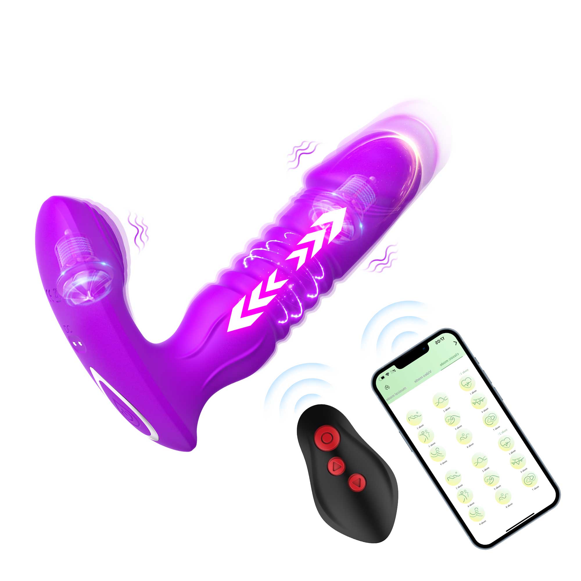 Vibrador Dildo para Punto G con Funciones Vibratorias de Empuje